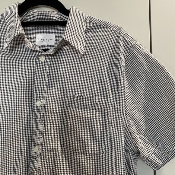 Five Four Mens Los Angeles Button Down Gingham Plaid Shirt Black White Large - Picture 2 of 8